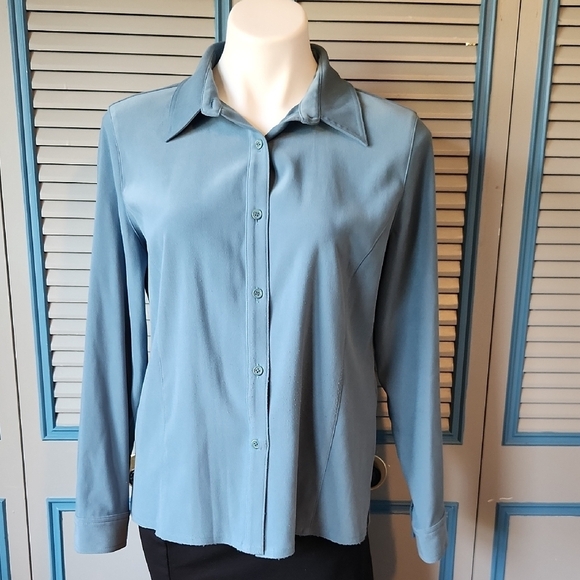Petite Sophisticate Tops - Petite Sophisticate Teal Button-Down Blouse